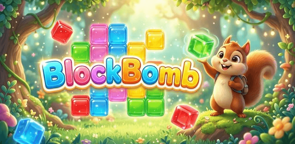 BlockBomb feature art with colorful puzzle blocks